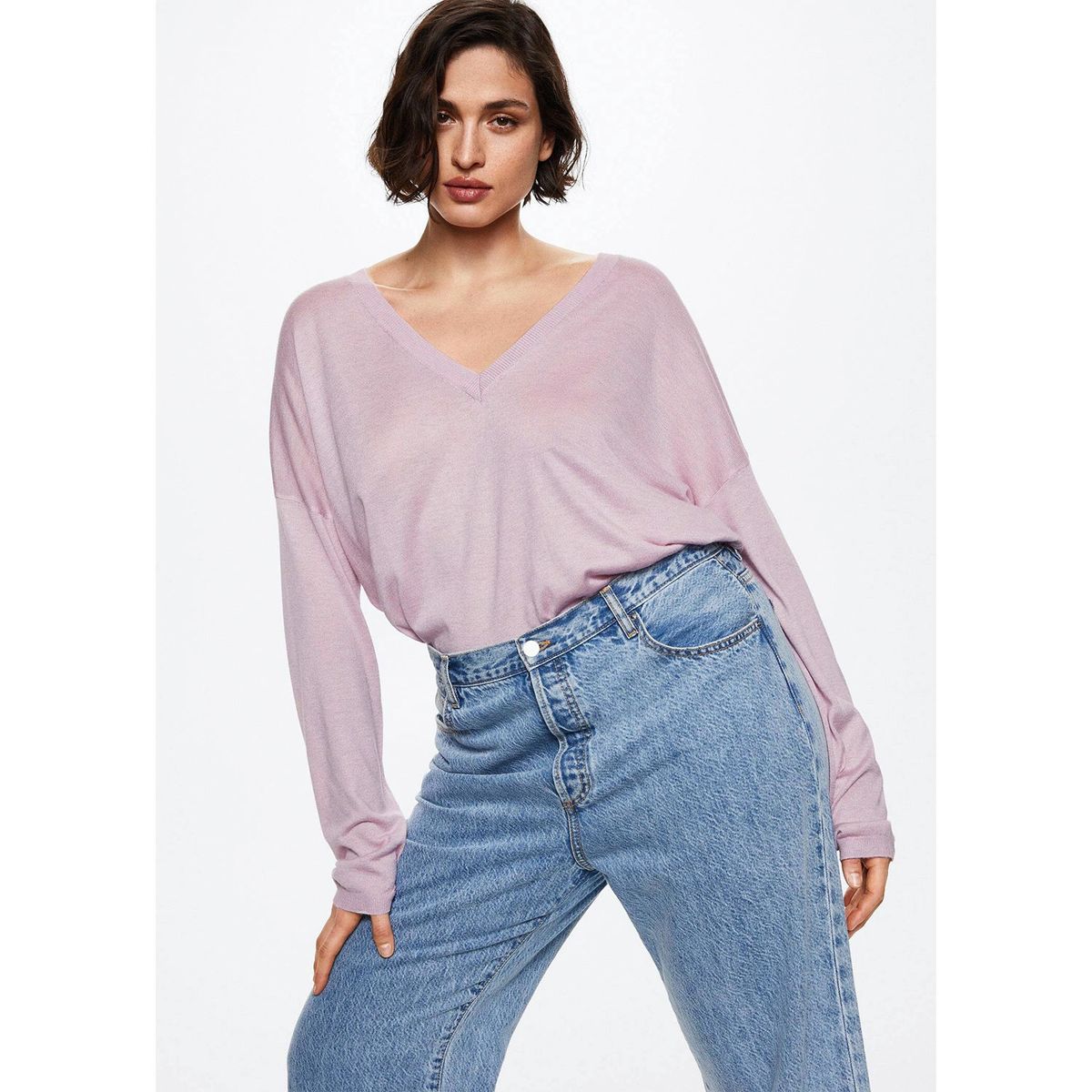 MANGO - Mango Sweater Punto Cuello V Haramon Mujer