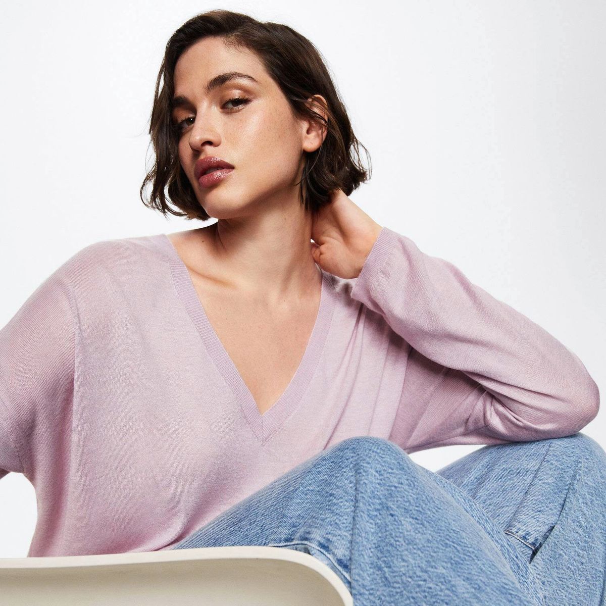 MANGO - Mango Sweater Punto Cuello V Haramon Mujer
