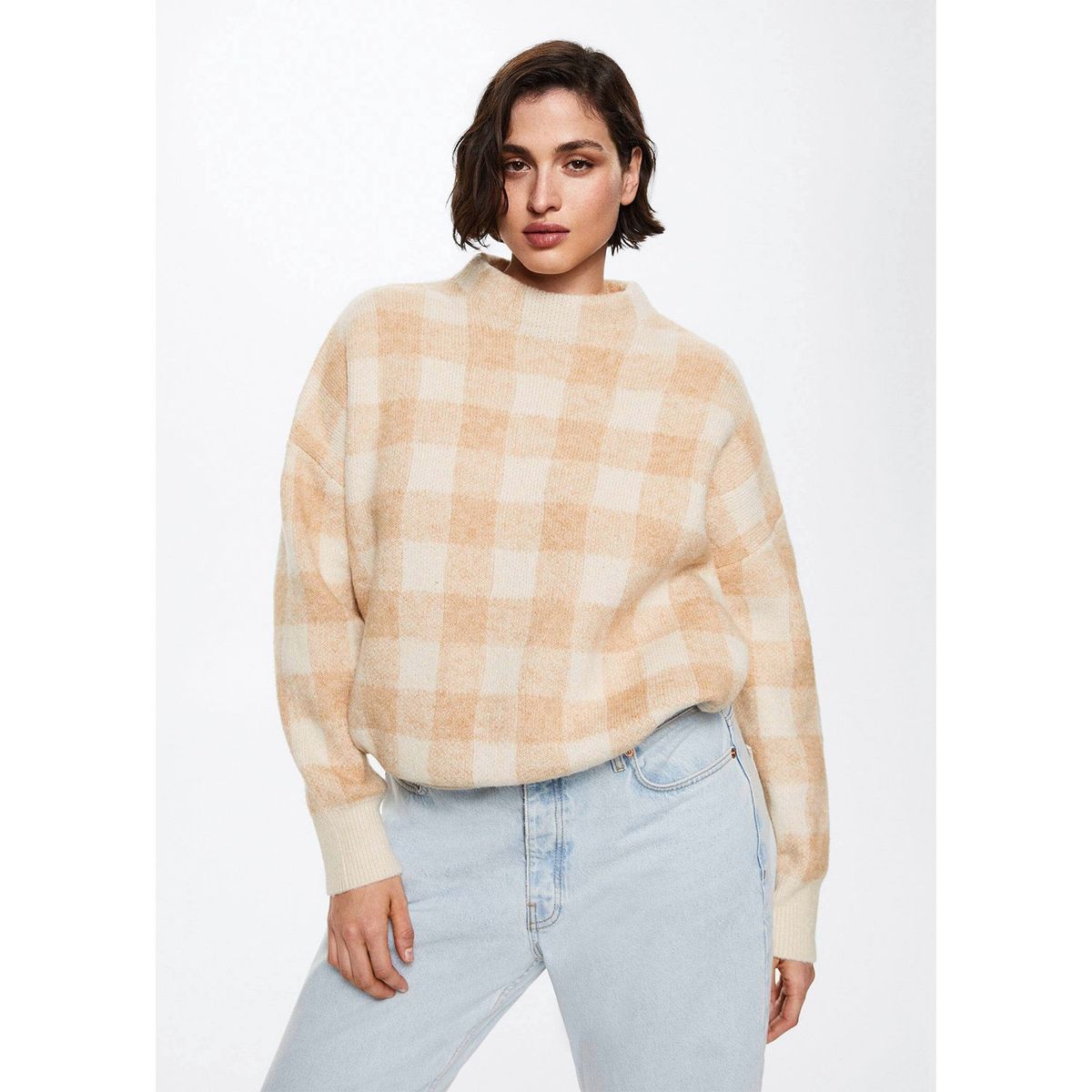 MANGO - Sweater Cuadros Cuello Perkins Pinyin Mujer Mango