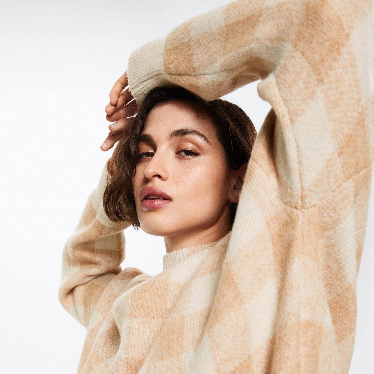 MANGO - Sweater Cuadros Cuello Perkins Pinyin Mujer Mango