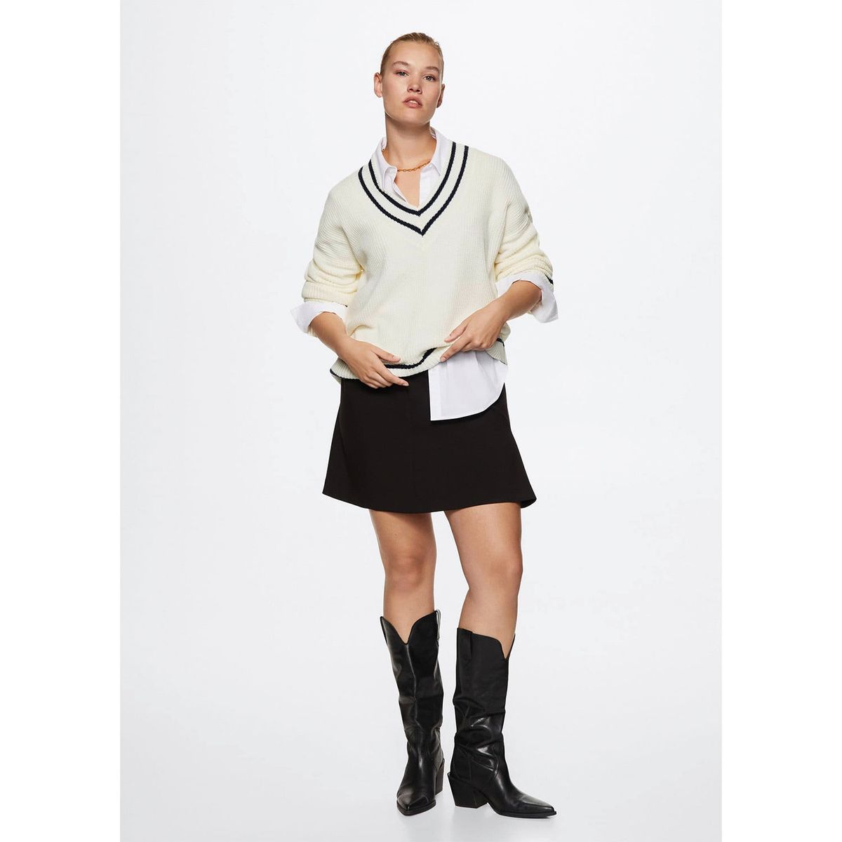 MANGO - Sweater Oversize Escote V College Mujer Mango