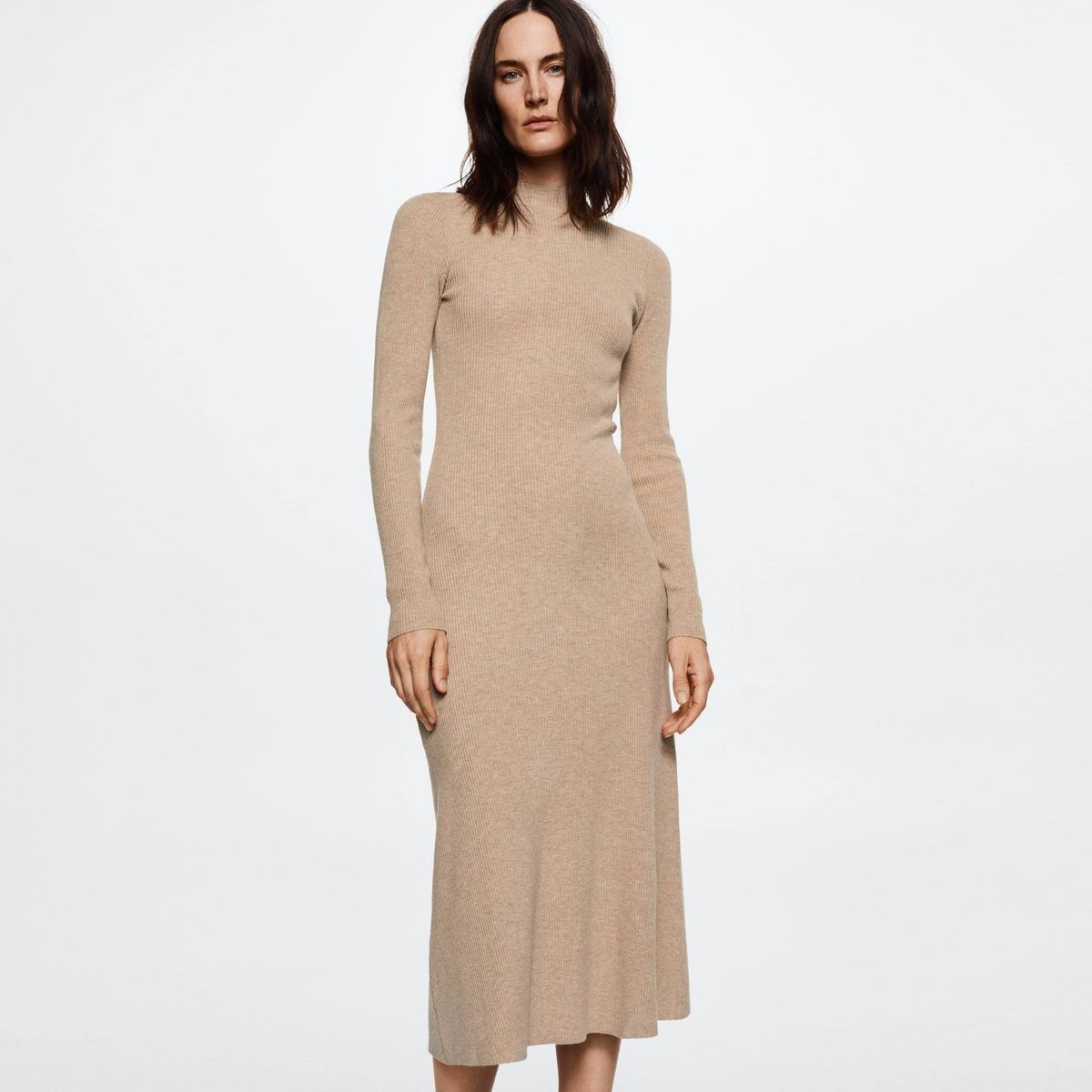 MANGO - Vestido Punto Cuello Perkins Arian Mujer Mango