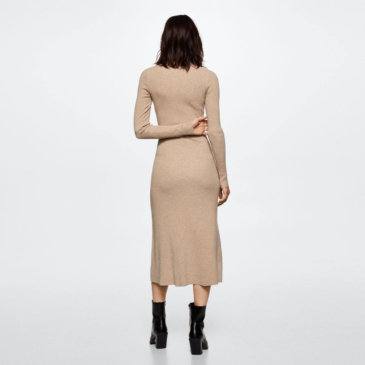 MANGO - Vestido Punto Cuello Perkins Arian Mujer Mango
