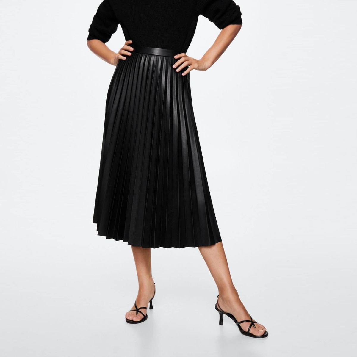 MANGO - Mango Falda Plisada Efecto Piel Mujer