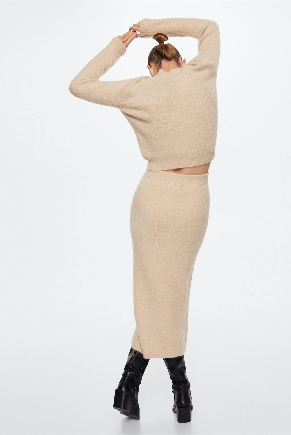 MANGO - Falda Midi Lápiz Punto Mujer Mango