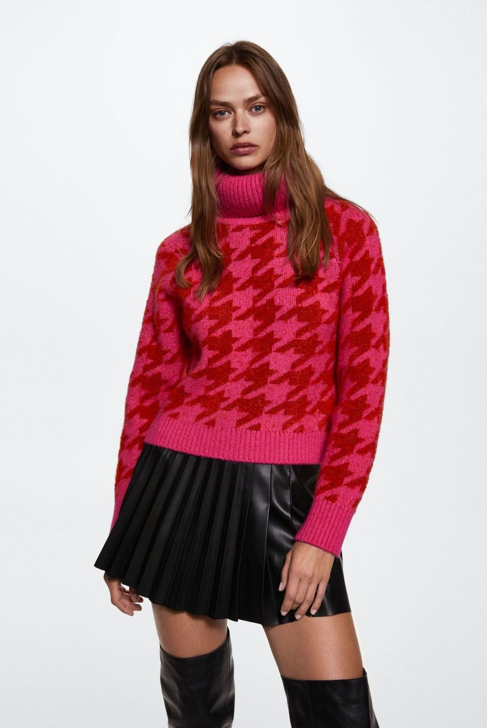 MANGO - Mango Sweater Cuello Vuelto Pata De Gallo Claudio Mujer
