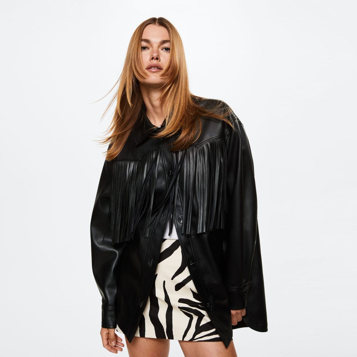 MANGO - Mango Chaqueta Flecos Efecto Piel Rodeo Mujer