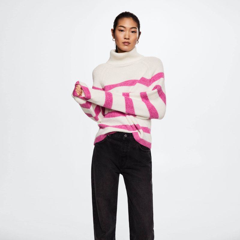 MANGO - Mango Sweater Rayas Cuello Vuelto Merlin Mujer