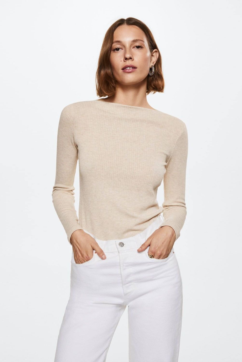 MANGO - Polera Cuello Barco Lilobar Mujer Mango