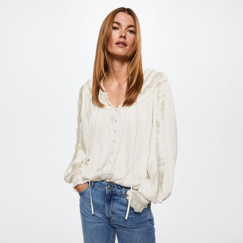 MANGO - Mango Blusa Satinada Volantes Crumble Mujer