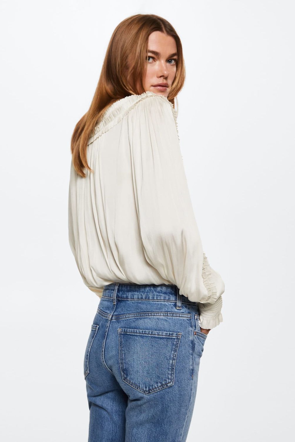 MANGO - Mango Blusa Satinada Volantes Crumble Mujer