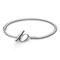 PANDORA - Brazalete Moments Cadena De Serpiente Con Cierre En T Y Corazón Mujer