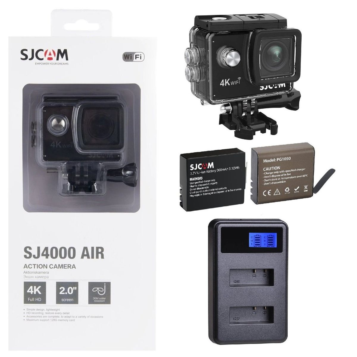 SJCAM - Cámara De Accion Sj4000 Air 4K 2 Baterias Cargador