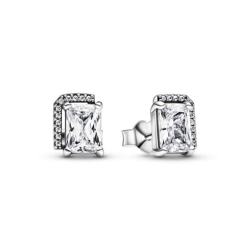 PANDORA - Aretes De Botón Halo Rectangular Brillante Mujer Pandora