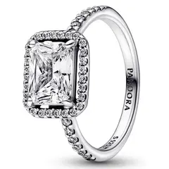 PANDORA - Anillo Halo Rectangular Brillante Mujer