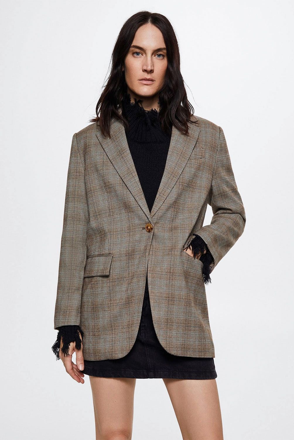 MANGO - Mango Blazer Traje Cuadros Adele Mujer