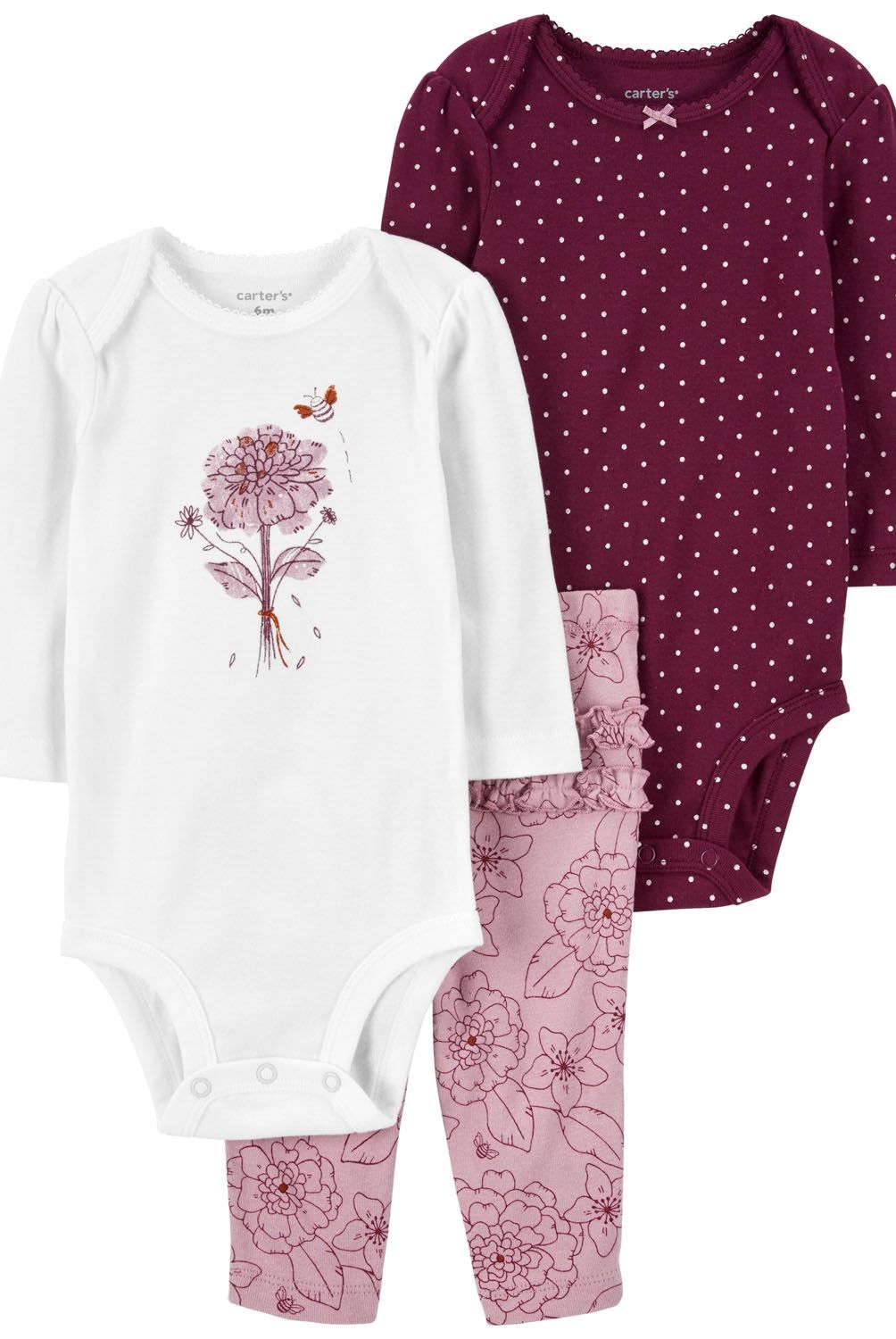 CARTER'S - Conjunto 3 Piezas Pantalón y Dos Body Bebé Niña Carter's