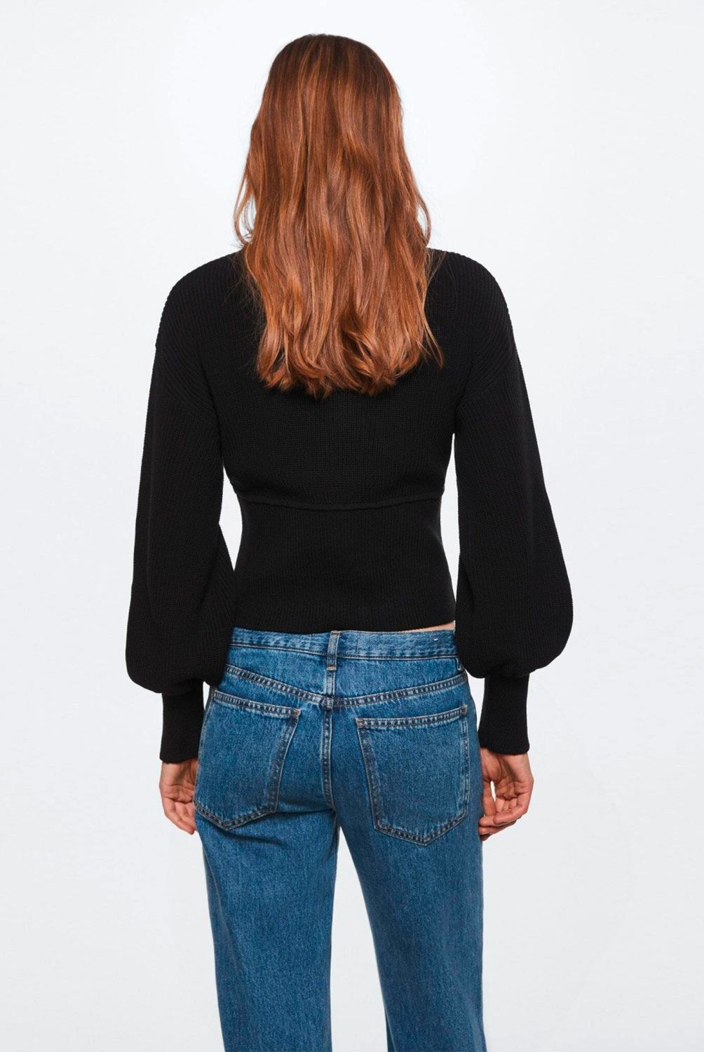 MANGO - Mango Sweater Cierre Manga Abullonada Rolon Mujer