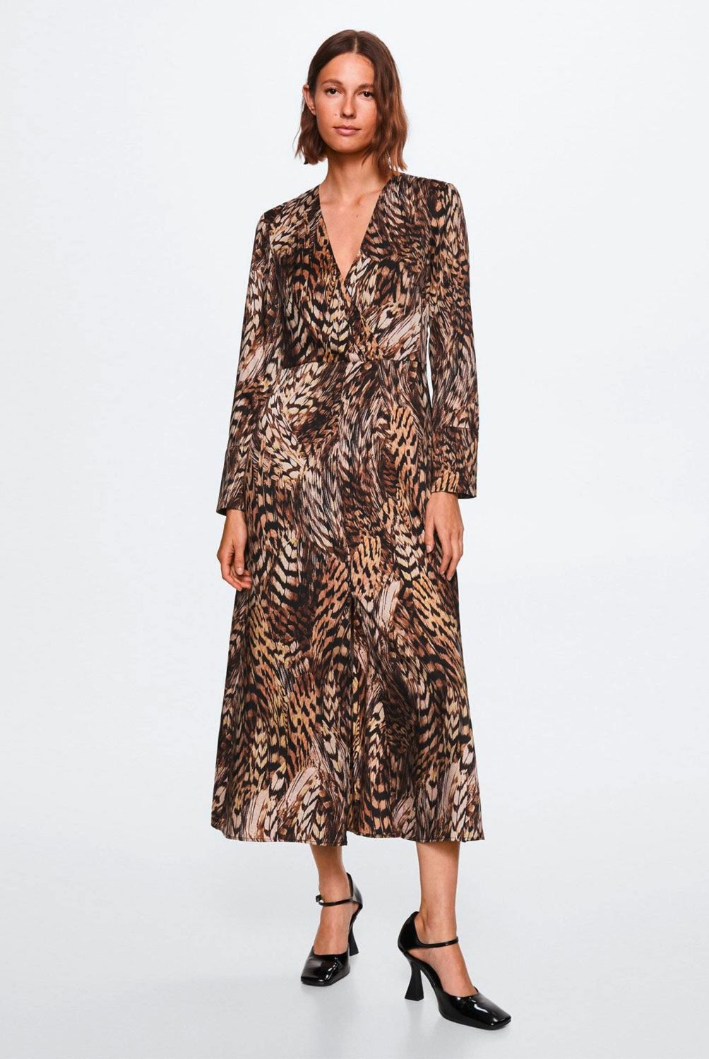 MANGO - Vestido Fluido Animal Print Pluma Mujer Mango