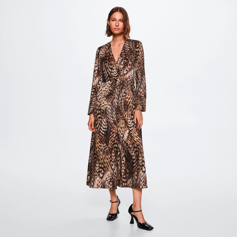MANGO - Vestido Fluido Animal Print Pluma Mujer Mango