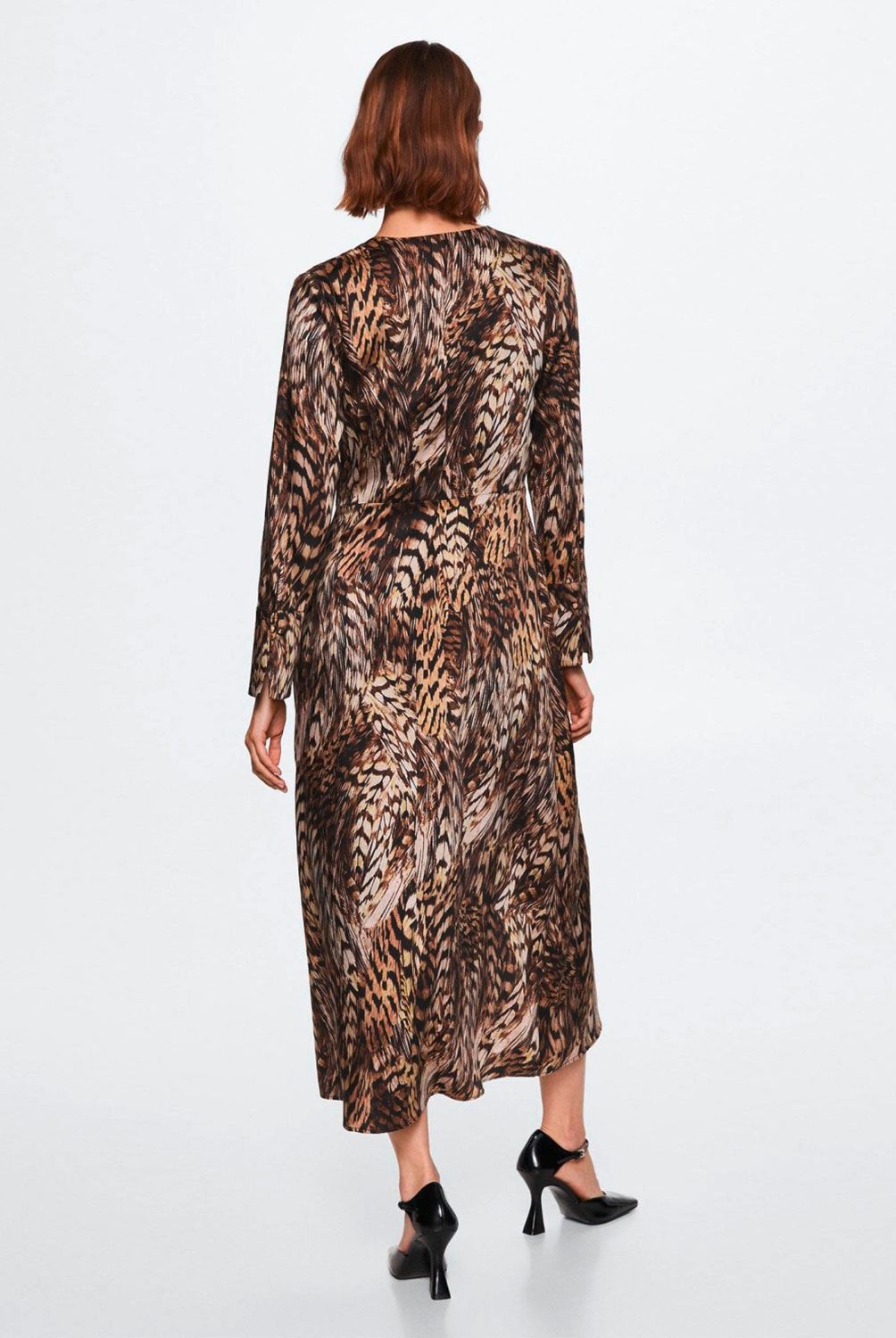 MANGO - Vestido Fluido Animal Print Pluma Mujer Mango