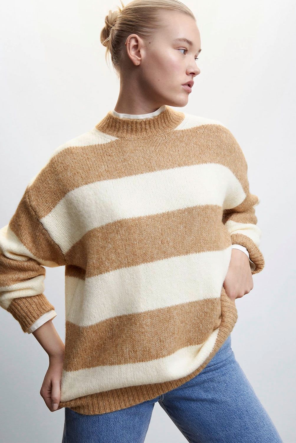 MANGO - Sweater Estampado Rayas Cuello Perkins Carioque Mujer Mango