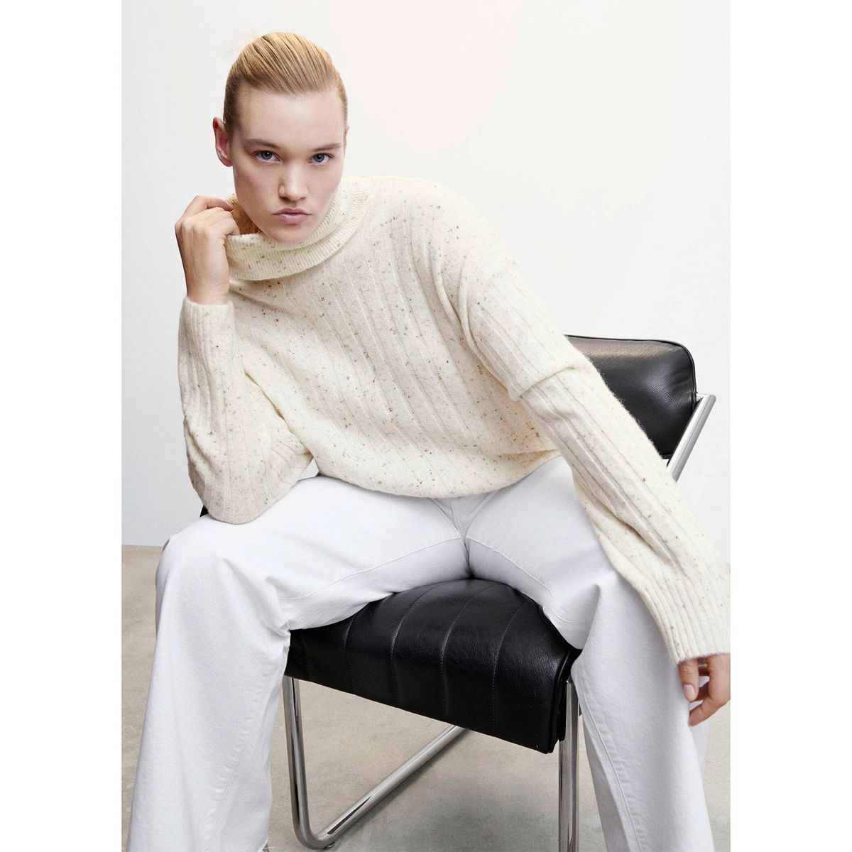 MANGO - Sweater Jaspeado Cuello Vuelto Natalie Mujer Mango