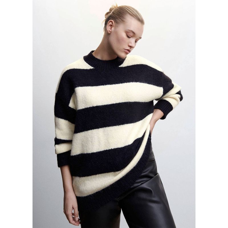 MANGO - Sweater Estampado Rayas Cuello Perkins Carioque Mujer Mango