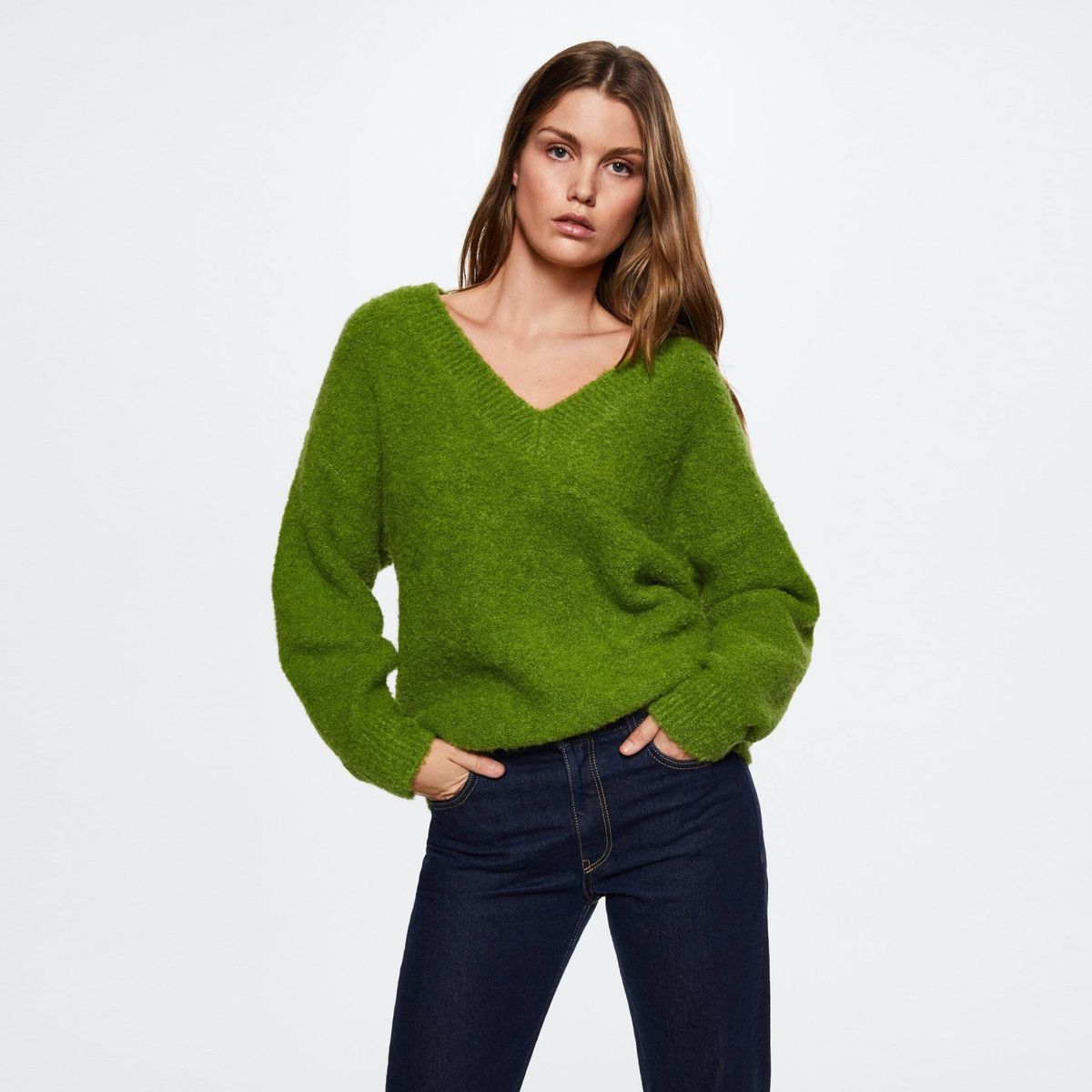 MANGO - Mango Sweater Punto Rizado Cuello V Rondav Mujer