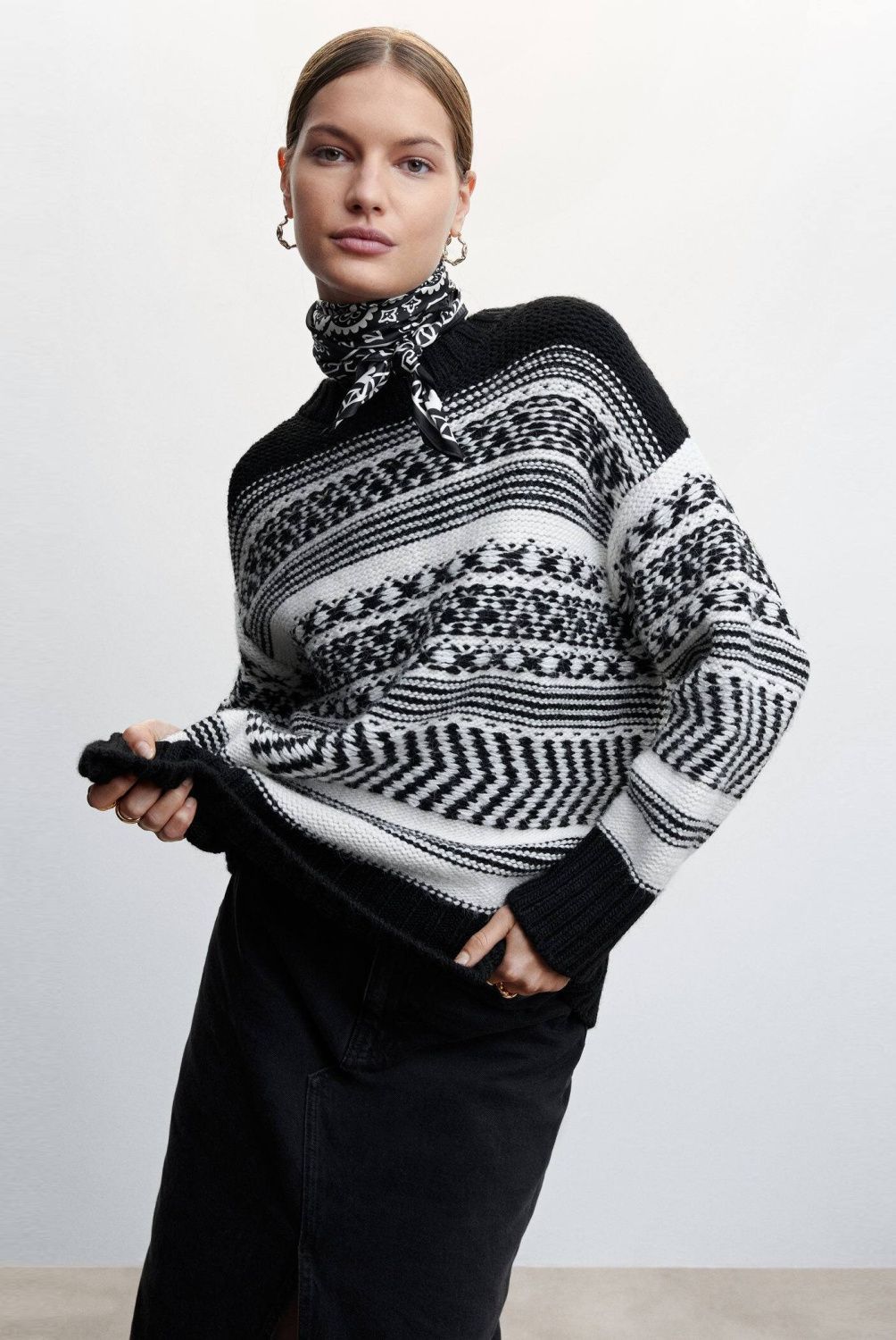 MANGO - Mango Sweater Punto Invertido Cenefas Reves Mujer