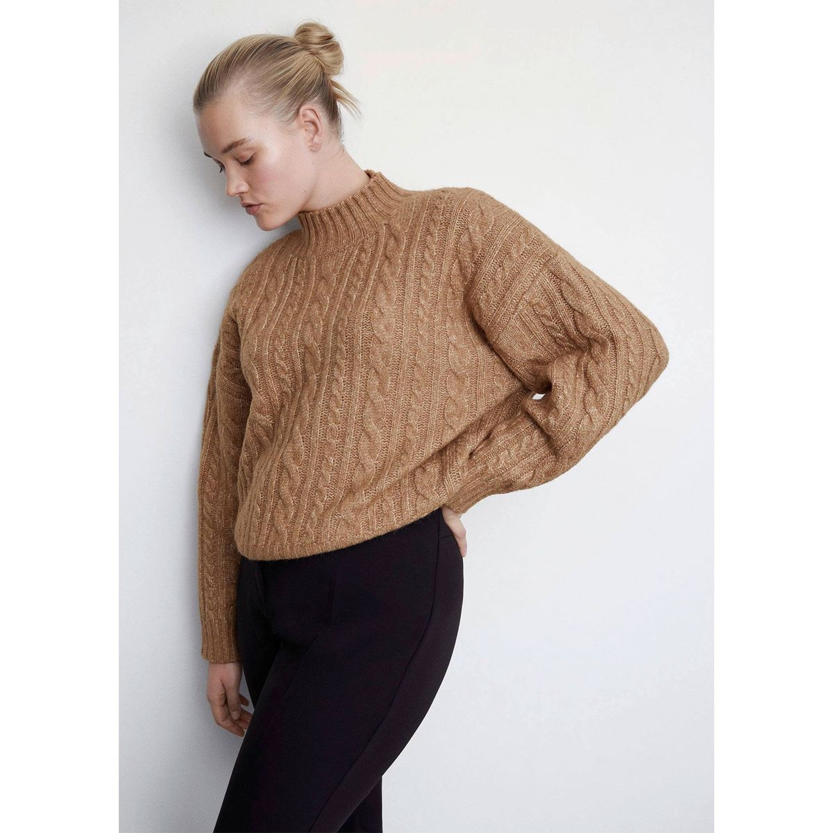 MANGO - Sweater Trenzado Cuello Perkins Eyre Mujer Mango