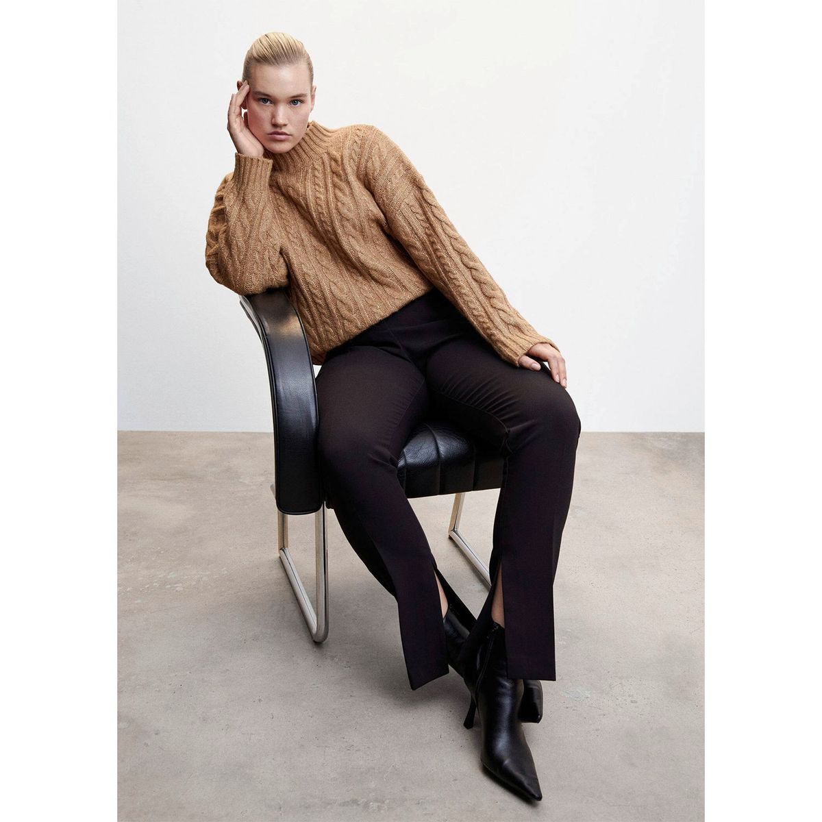 MANGO - Sweater Trenzado Cuello Perkins Eyre Mujer Mango