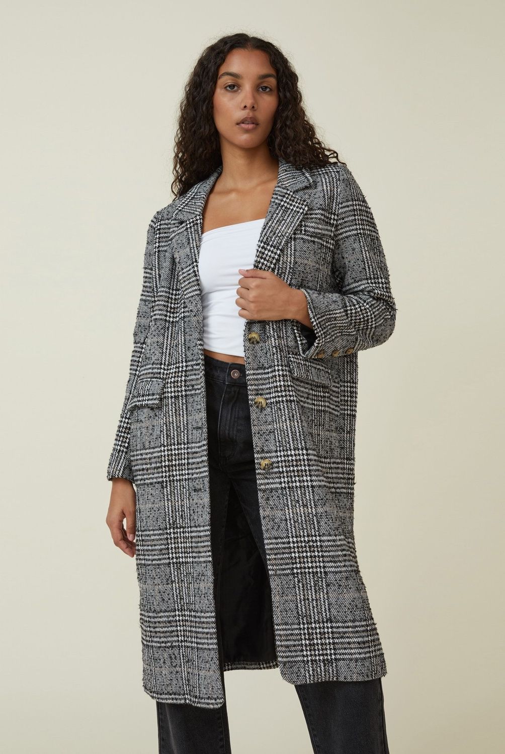COTTON ON - Cotton On Abrigo Largo Cuadros Mujer