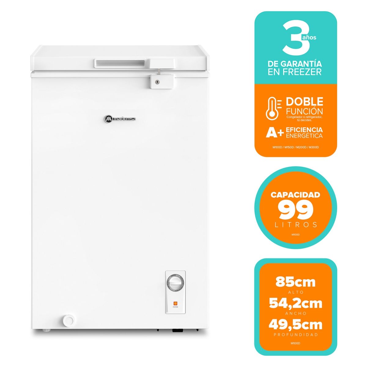 MADEMSA - Congelador Freezer Dual Horizontal 99 Litros M100D Mademsa