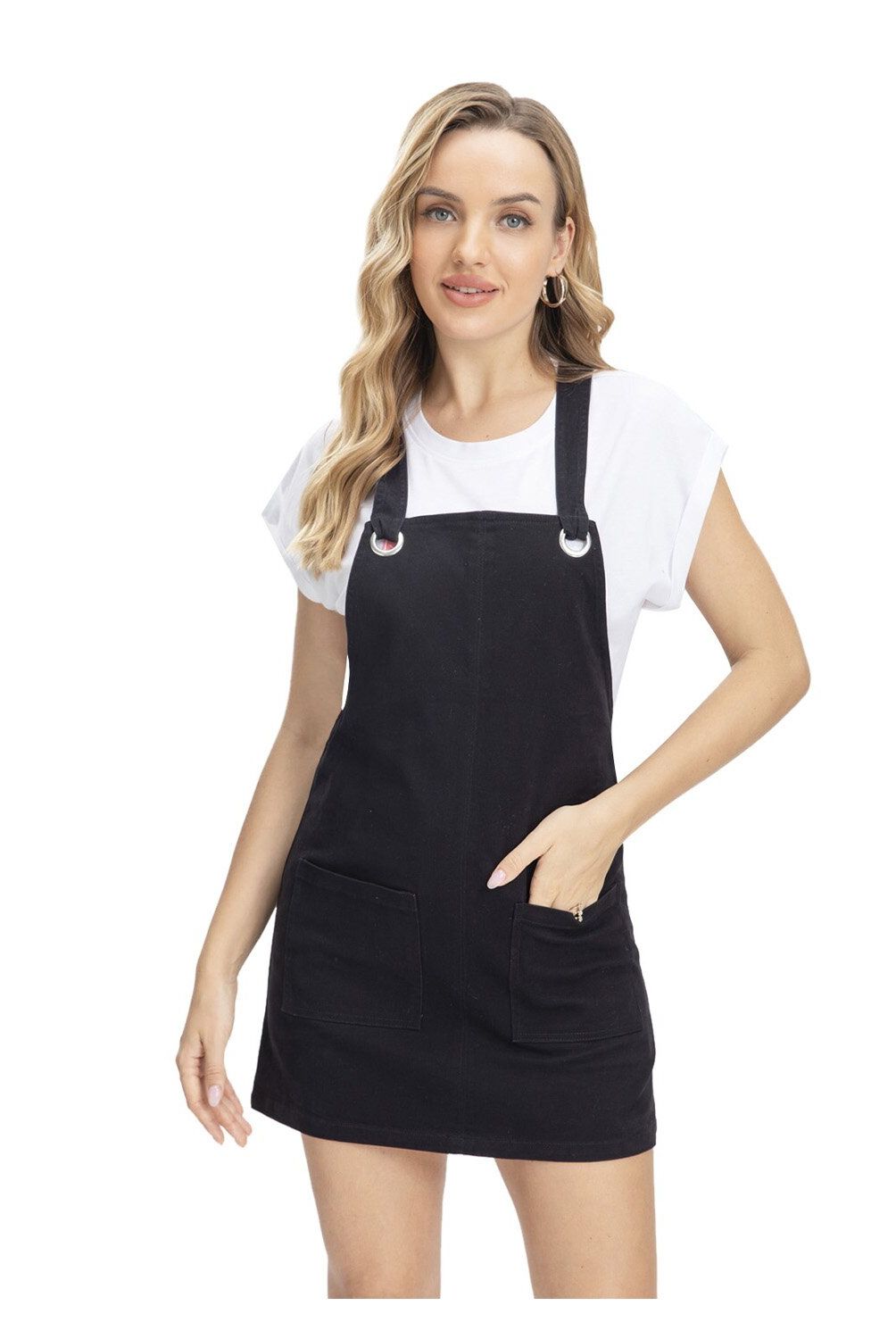 FASHION'S PARK - Jardinera Vestido Color Mujer Negro