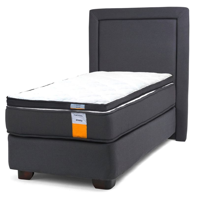 DRIMKIP - Cama Americana Funcional 1 Plaza 90x190 Cm + Respaldo + Topper Drimkip