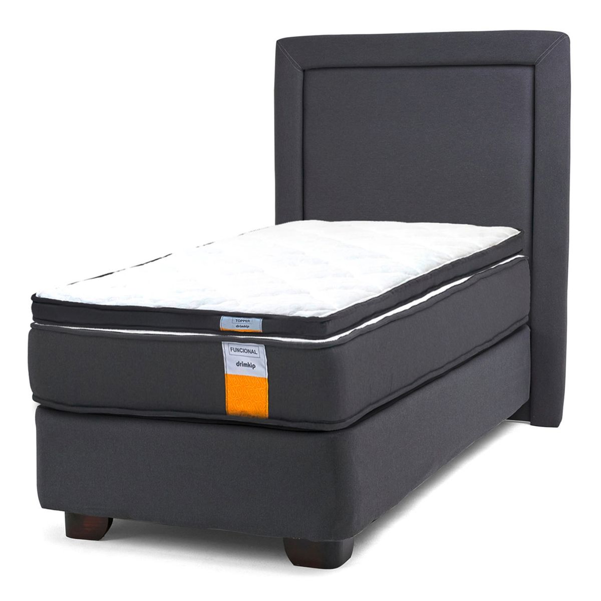 DRIMKIP - Cama Americana Funcional 1 Plaza Plus 90x200 Cm + Respaldo + Topper Drimkip
