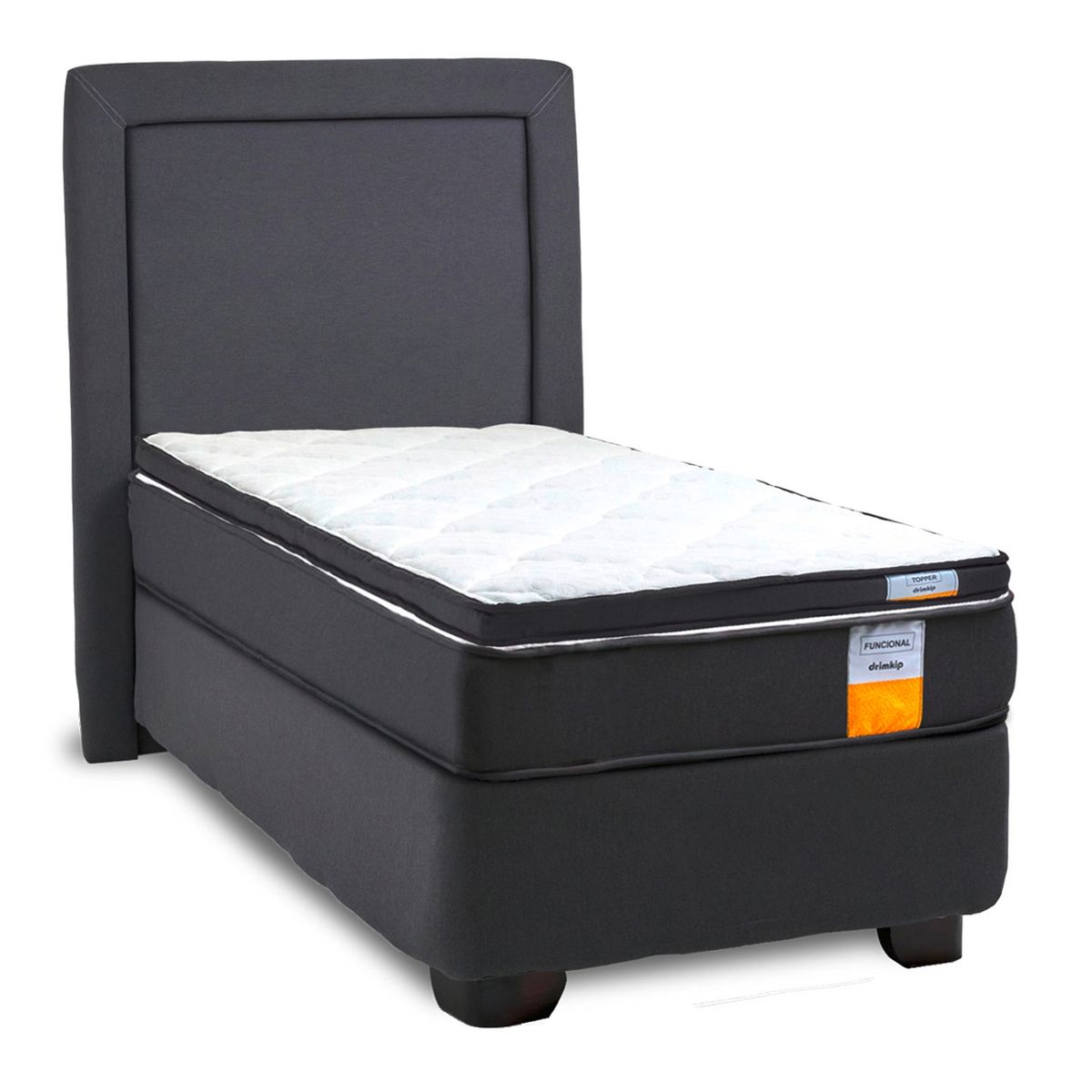 DRIMKIP - Cama Americana Funcional 1 Plaza Plus 90x200 Cm + Respaldo + Topper Drimkip
