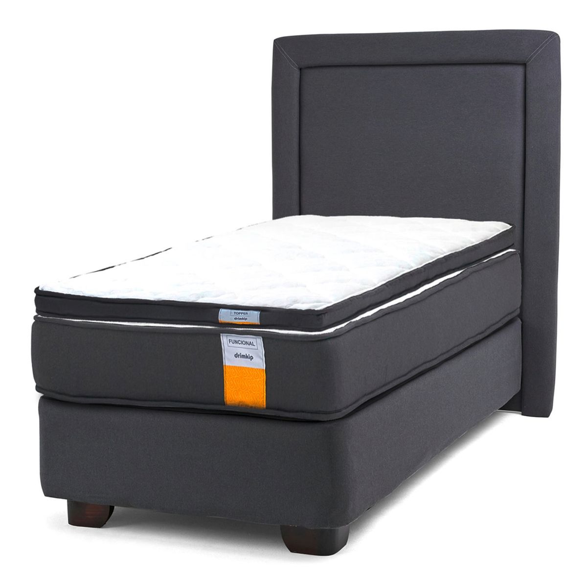 DRIMKIP - Cama Americana Funcional 1.5 Plaza 105X190 Cm + Respaldo + Topper  Drimkip