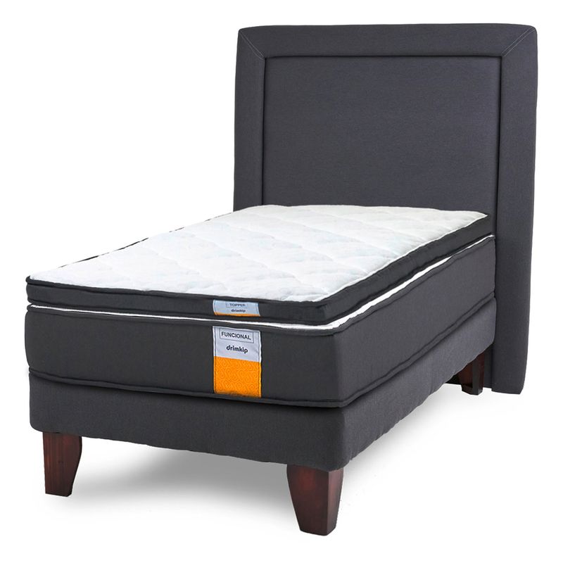 DRIMKIP - Cama Europea Funcional 1 Plaza Plus 90x200 Cm + Respaldo + Topper Drimkip