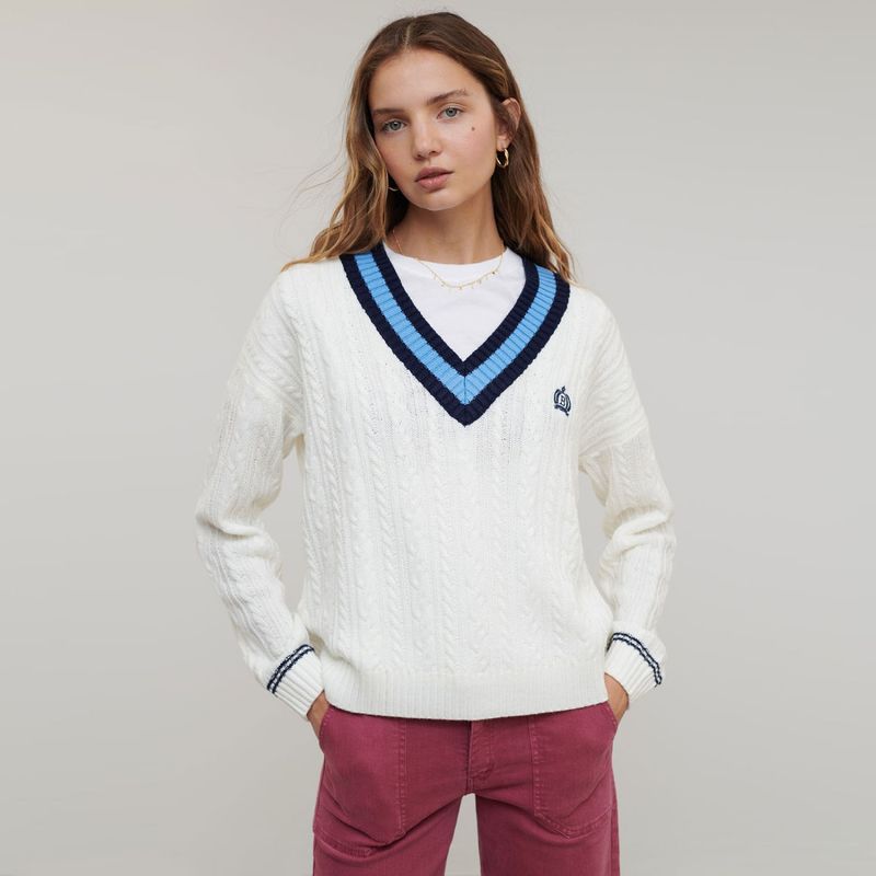 BROWNIE Brownie Sweater Cuello Pico Trenzas Mujer