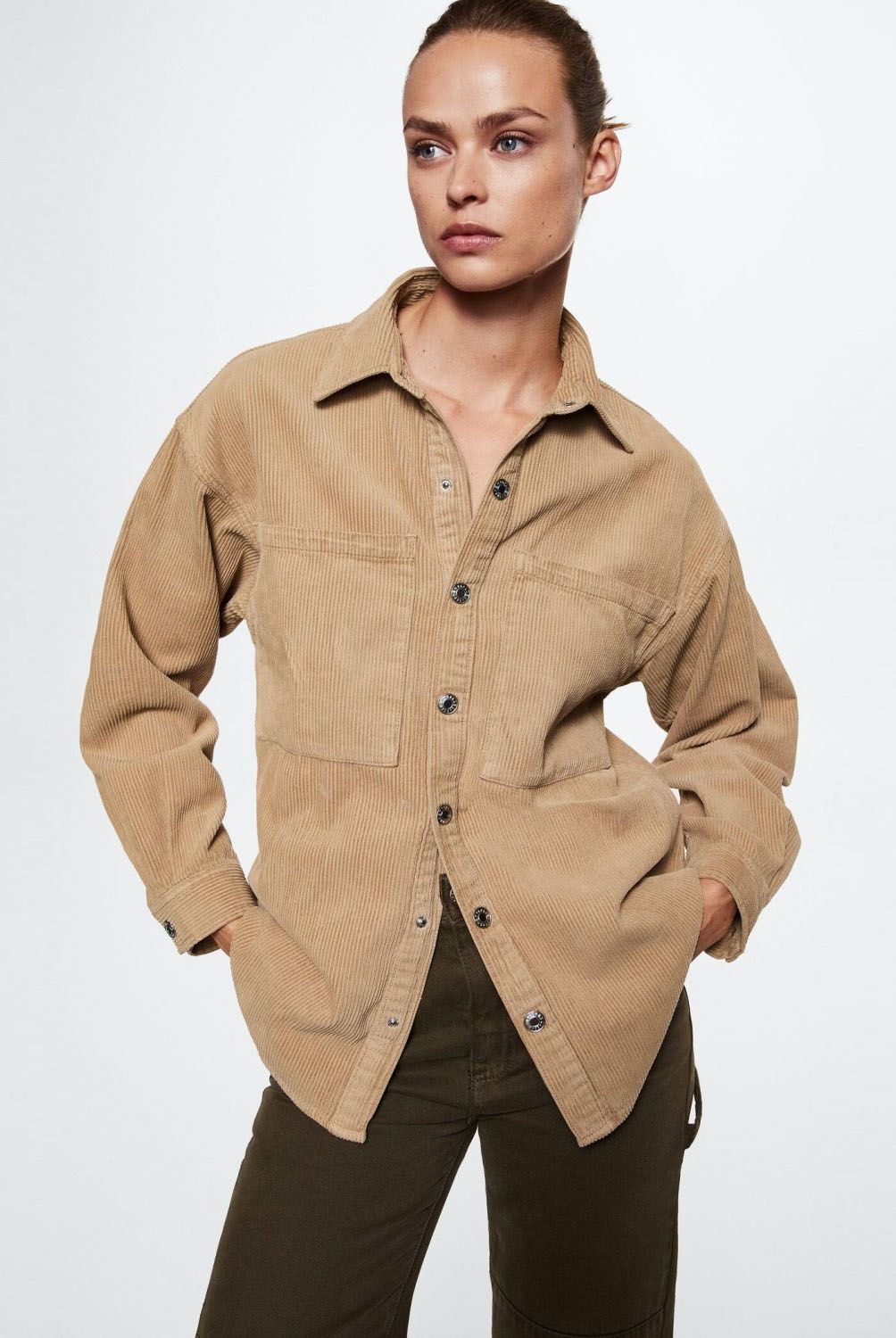 MANGO - Sobrecamisa Pana Bolsillos Pana Mujer Mango
