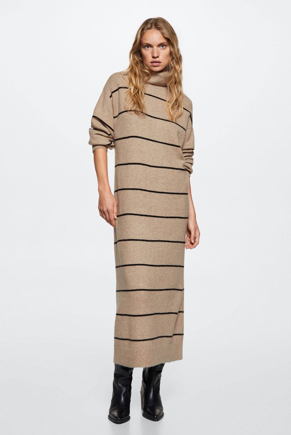 MANGO - Mango Vestido Punto Cuello Vuelto Marina Mujer
