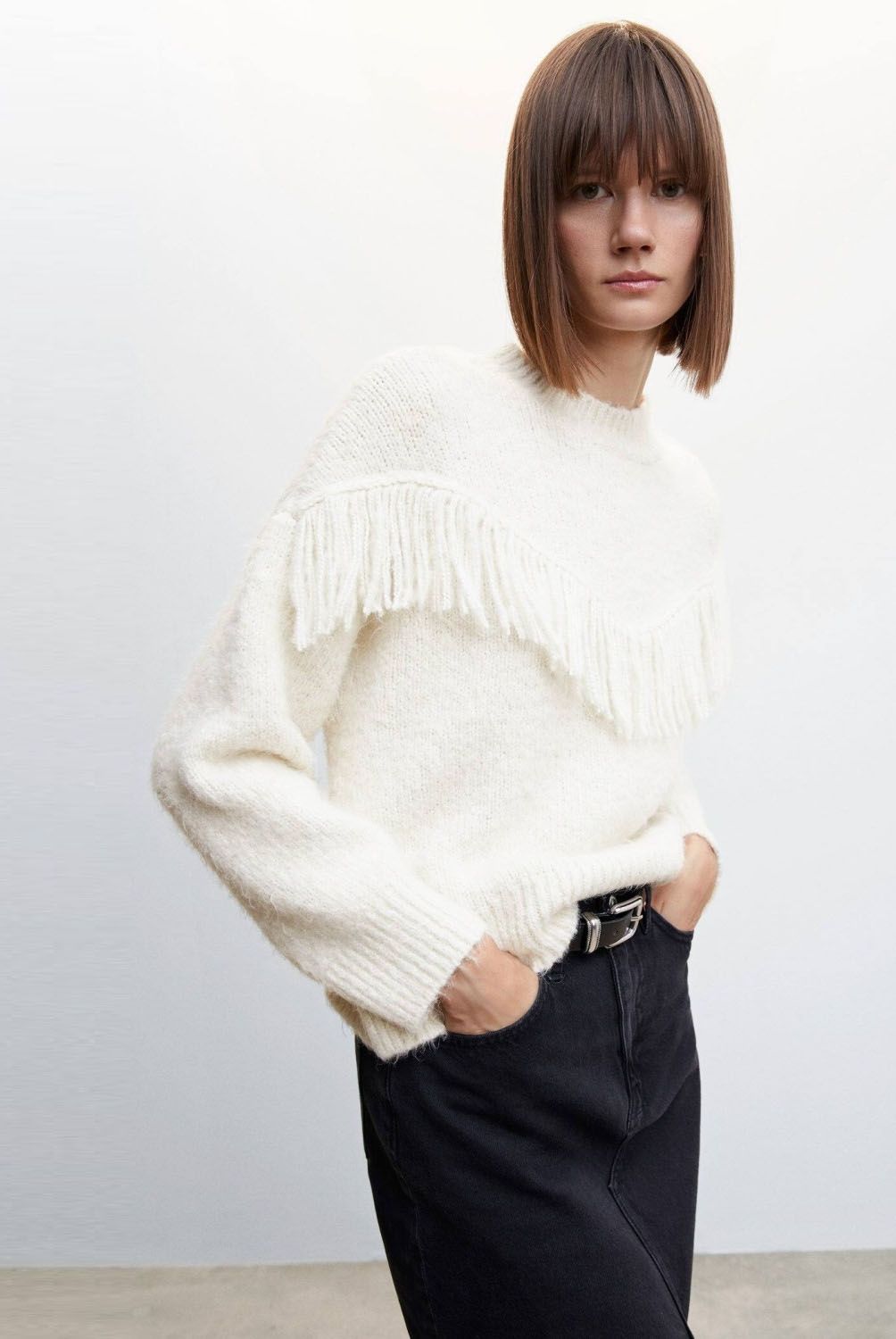 MANGO - Sweater Punto Flecos Felixin Mujer Mango