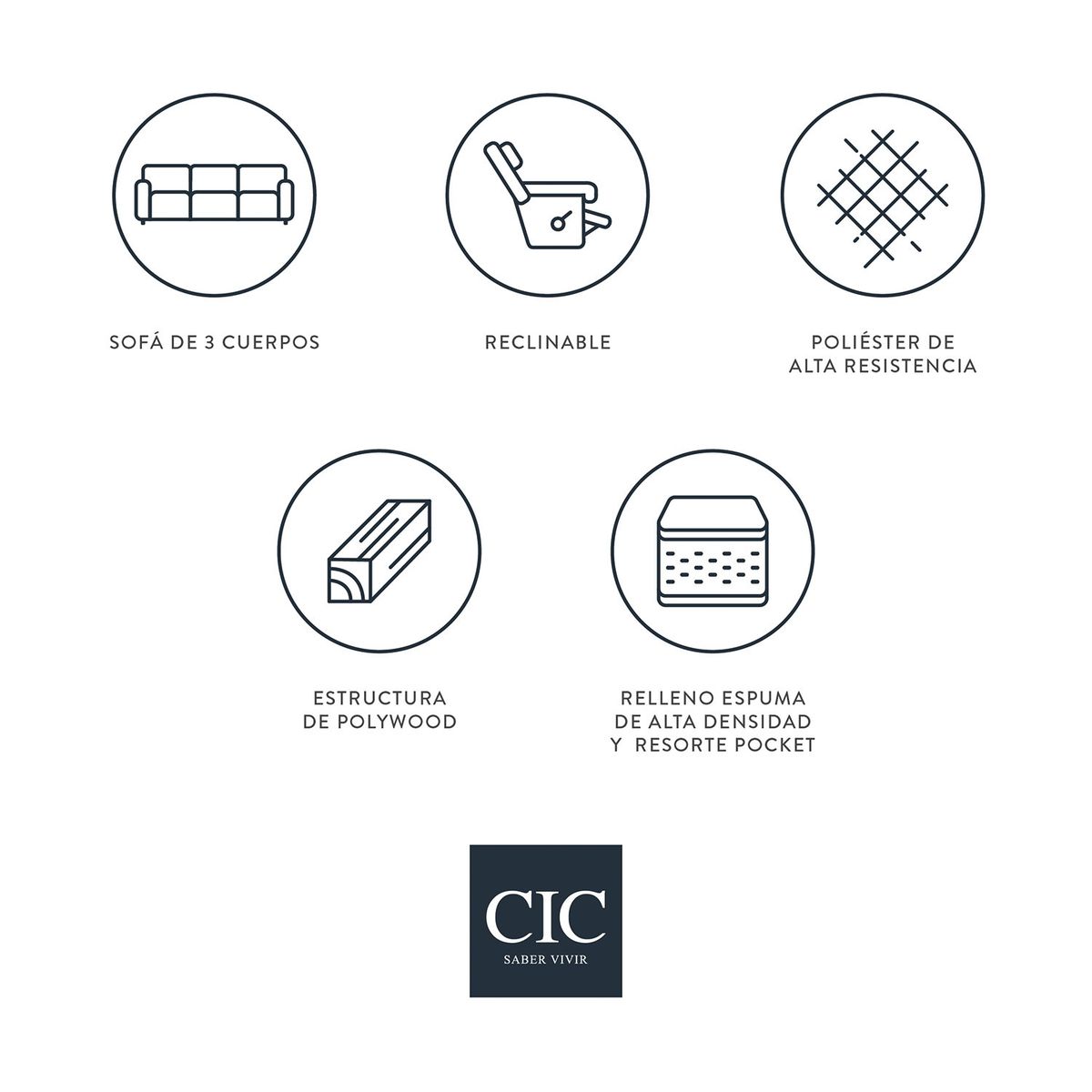 CIC - Sofá Rusty Reclinable 3 Cuerpos Café Cic