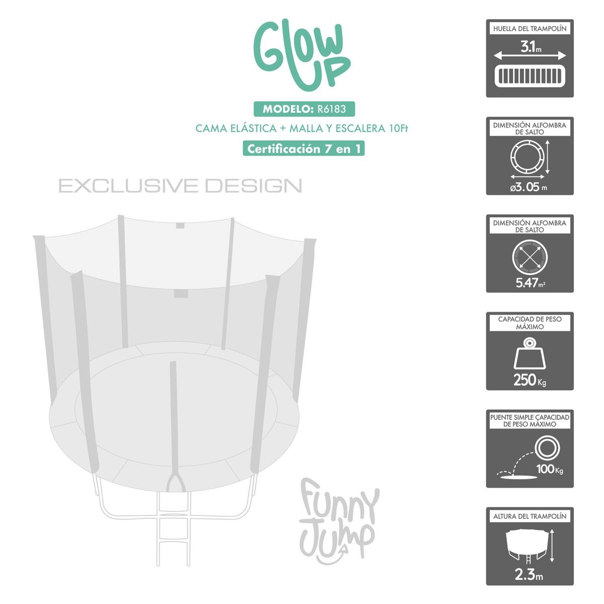 GLOWUP - Cama Elástica Glowup 3,05 mt 10ft Ed. Exclusiva F