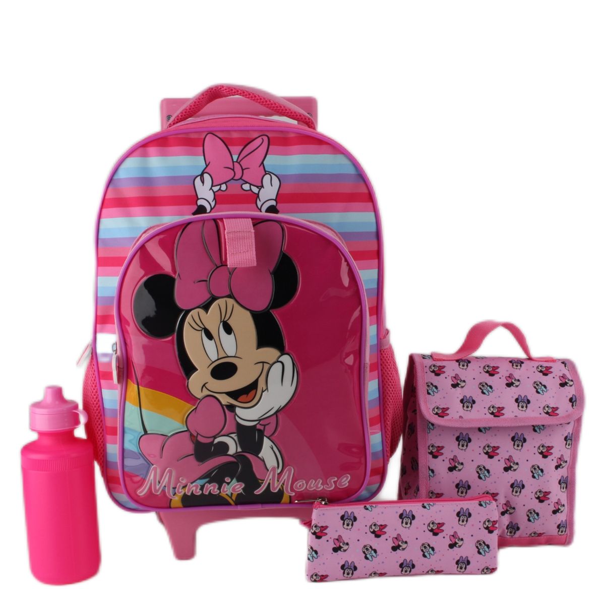 MINNIE - Mochila Con Ruedas + Lonchera + Estuche + Botella De Agua Niña Minnie