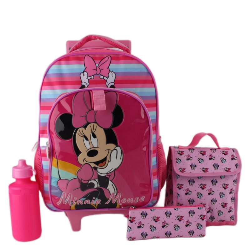 MINNIE - Mochila Con Ruedas + Lonchera + Estuche + Botella De Agua Niña Minnie