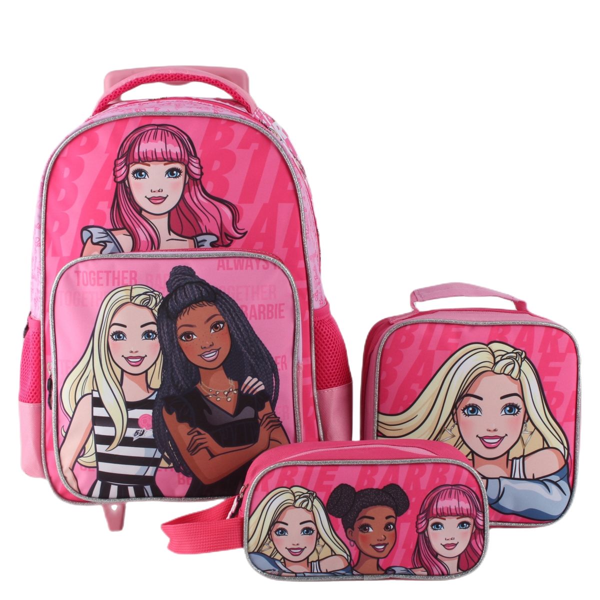 BARBIE - Mochila Con Ruedas + Lonchera + Estuche Niña Barbie