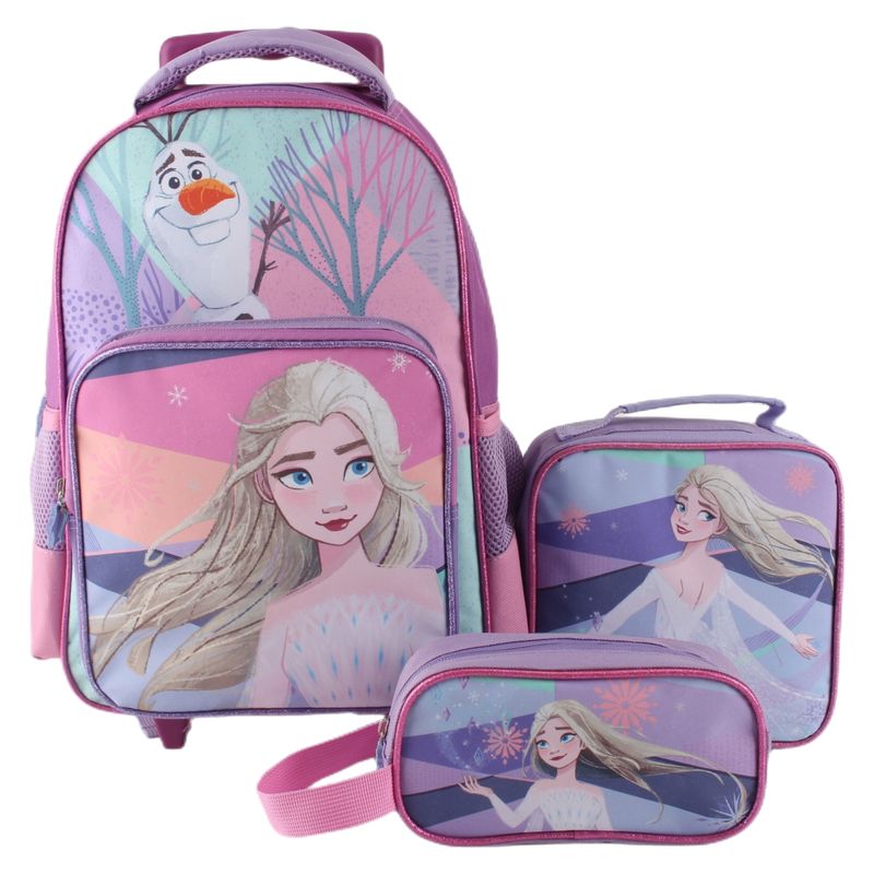 FROZEN - Mochila Con Ruedas + Lonchera + Estuche Niña Frozen